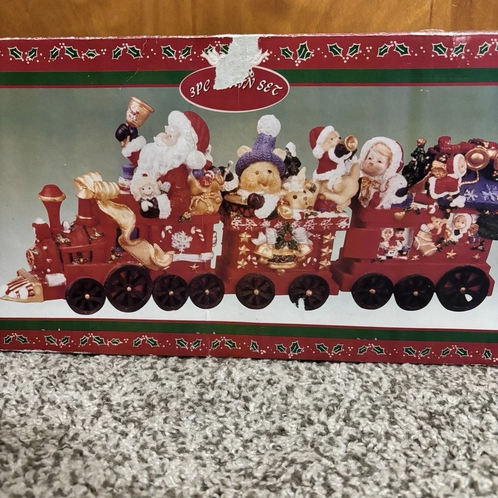 VTG Resin Christmas Train Set Santa Toys Children Presents Original Box